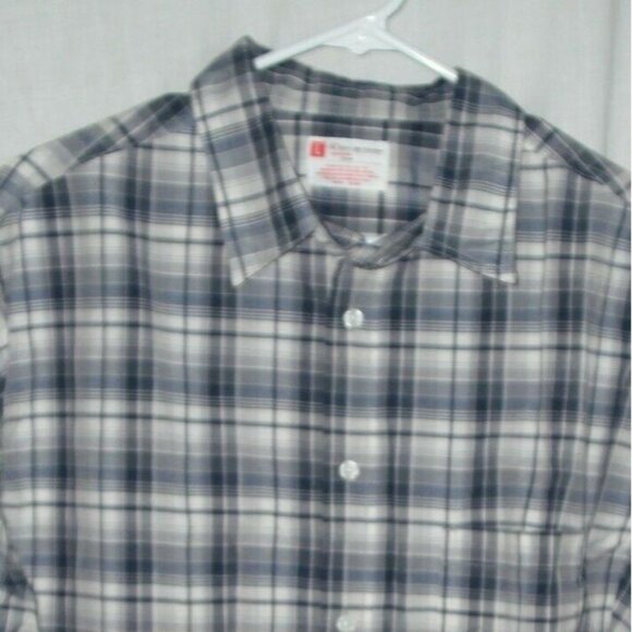 Mens Large Plaid Button-Up Shirt Long Sleeve Cotton/Polyester Blend Blue & White - Picture 1 of 7